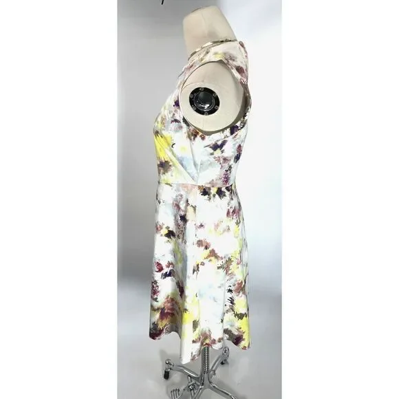 Hunter Bell Dress Size 2 Pixel Floral Sleeveless Open Diamond Back Fit Flare